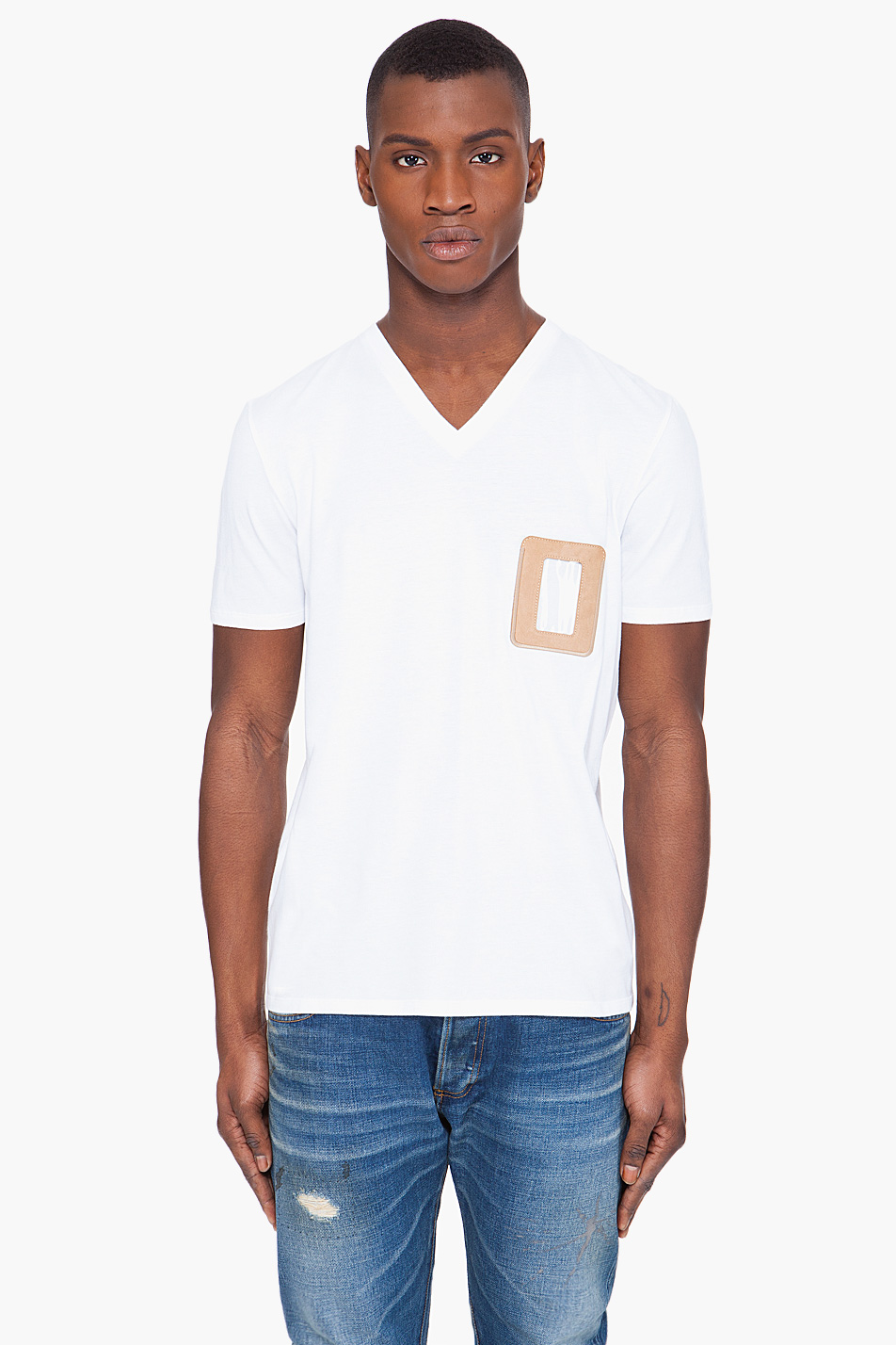 Maison Martin Margiela Leather Pocket T-shirt in White for Men | Lyst