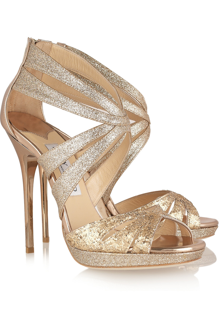 Jimmy Choo Garland Glitter-finish Leather Sandals in Gold | Lyst