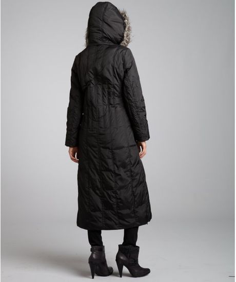 London Fog Black Down Filled Faux Fur Hooded Long Coat in Black | Lyst