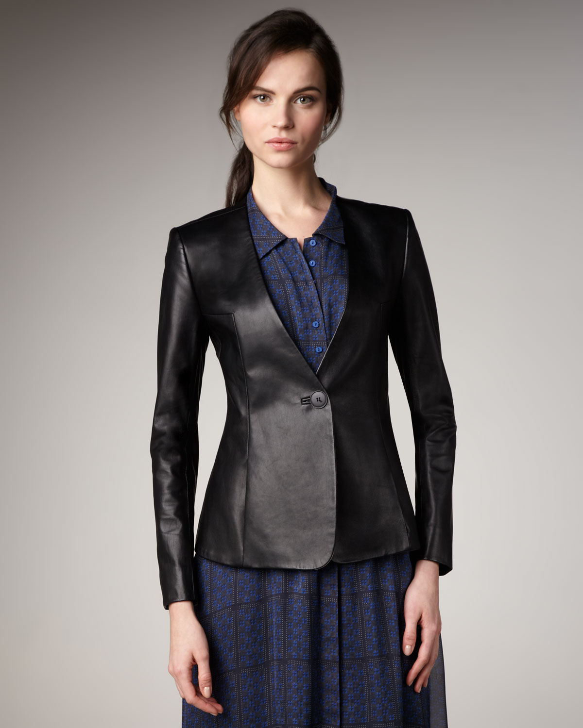 Lyst Theyskens' Theory Collarless Leather Blazer, Black in Black