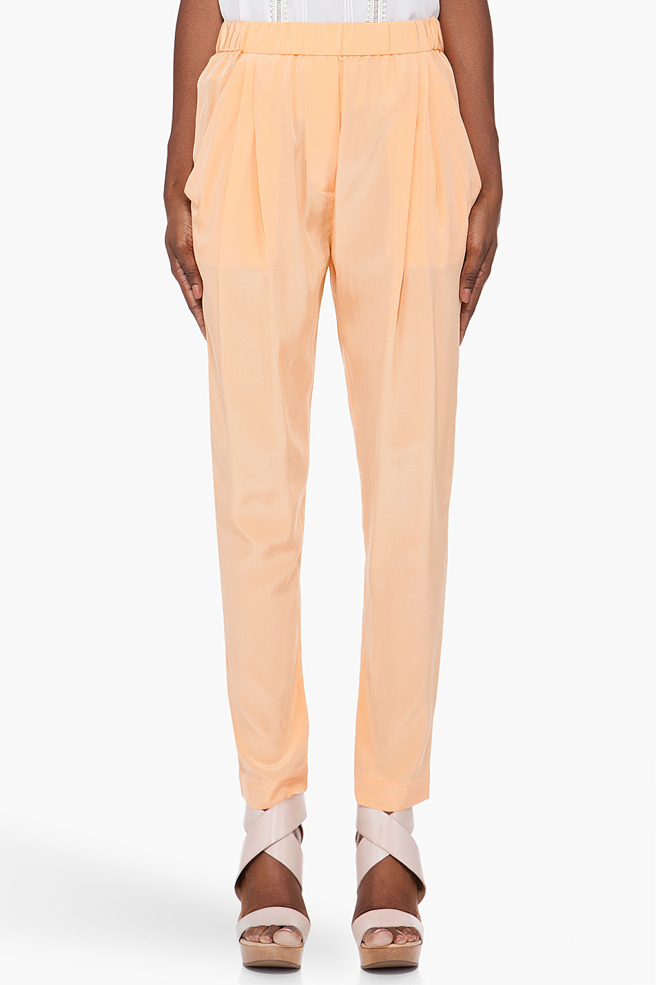 orange silk pants