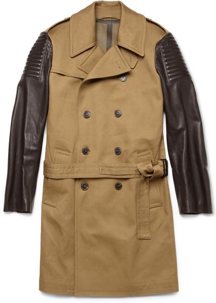 Simon Spurr Leather-sleeved Trench Coat in Brown for Men | Lyst