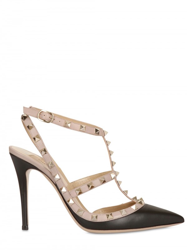 Valentino 100mm Rock Studs Leather Pointy Sandals in Natural | Lyst
