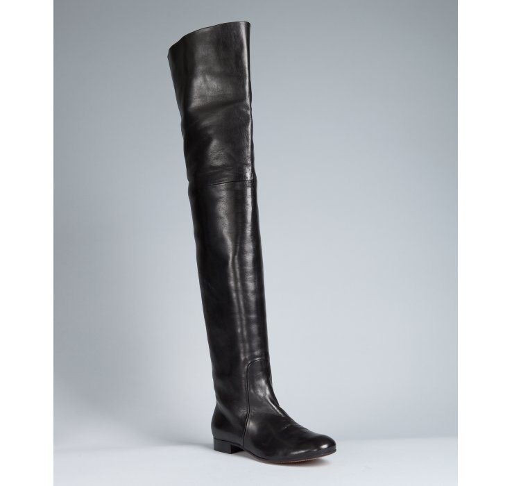 black leather thigh high boots flat