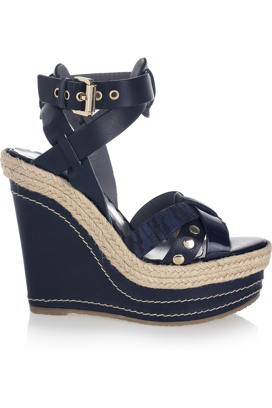 Mulberry Leather Wedge Sandals in Navy (Blue) - Lyst