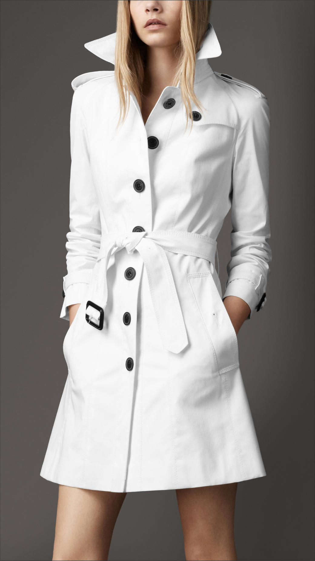 Burberry Single Breasted Trench Coat in White | Lyst