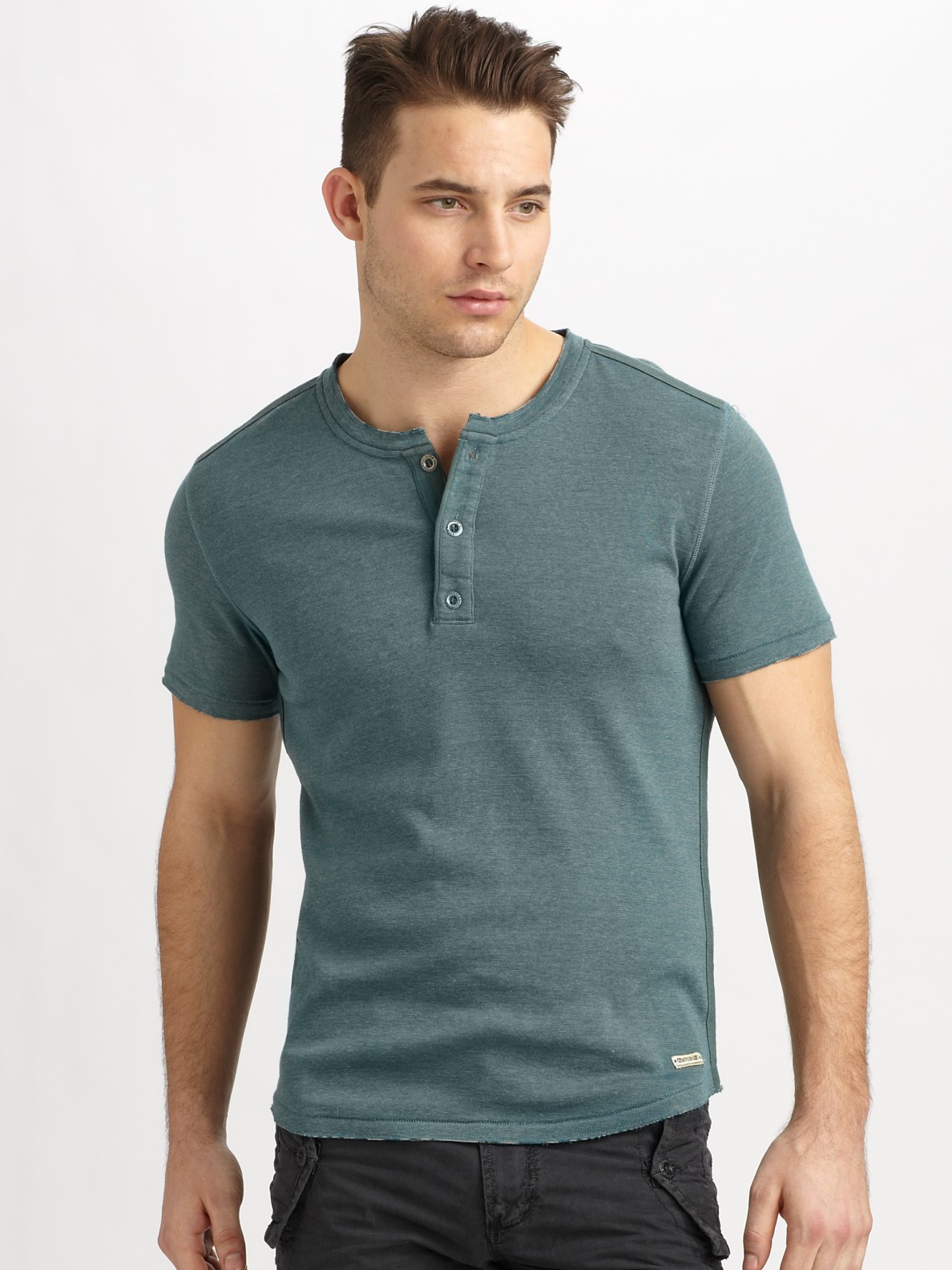 Converse Short-sleeve Ribbed Henley in Blue for Men - Lyst