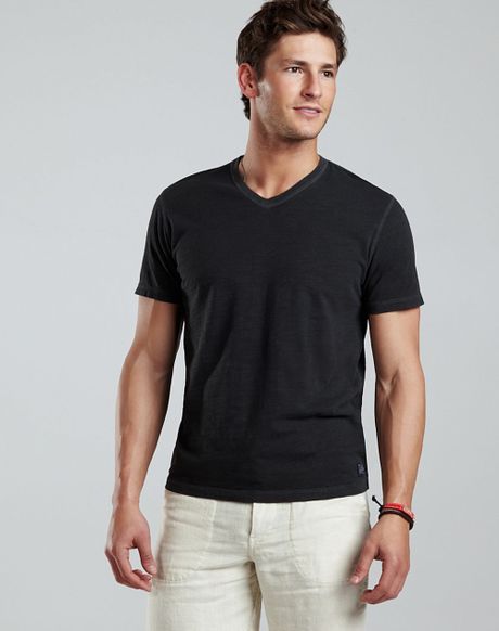 Lucky Brand Slub V-neck T-shirt in Black for Men (coal black) | Lyst