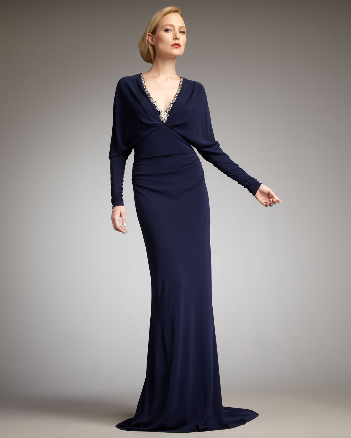 navy gown long sleeve