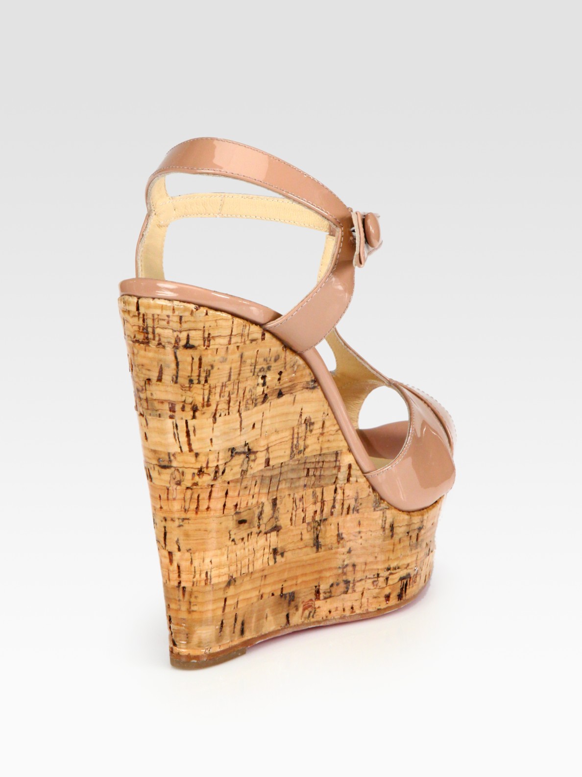 christian louboutin shop online fake - Christian louboutin Patent Leather T-strap Cork Wedge Sandals in ...