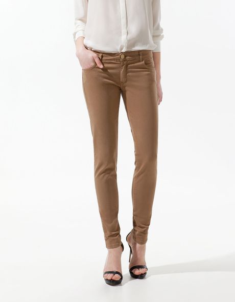 Zara Trousers with Zip Hem in Beige | Lyst