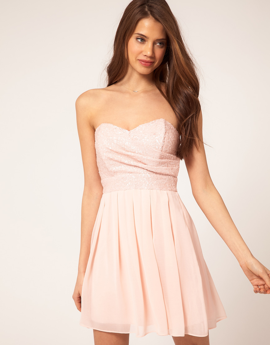 Lyst - Tfnc London Tfnc Dress with Sequin Bandeau & Chiffon Skirt in Pink