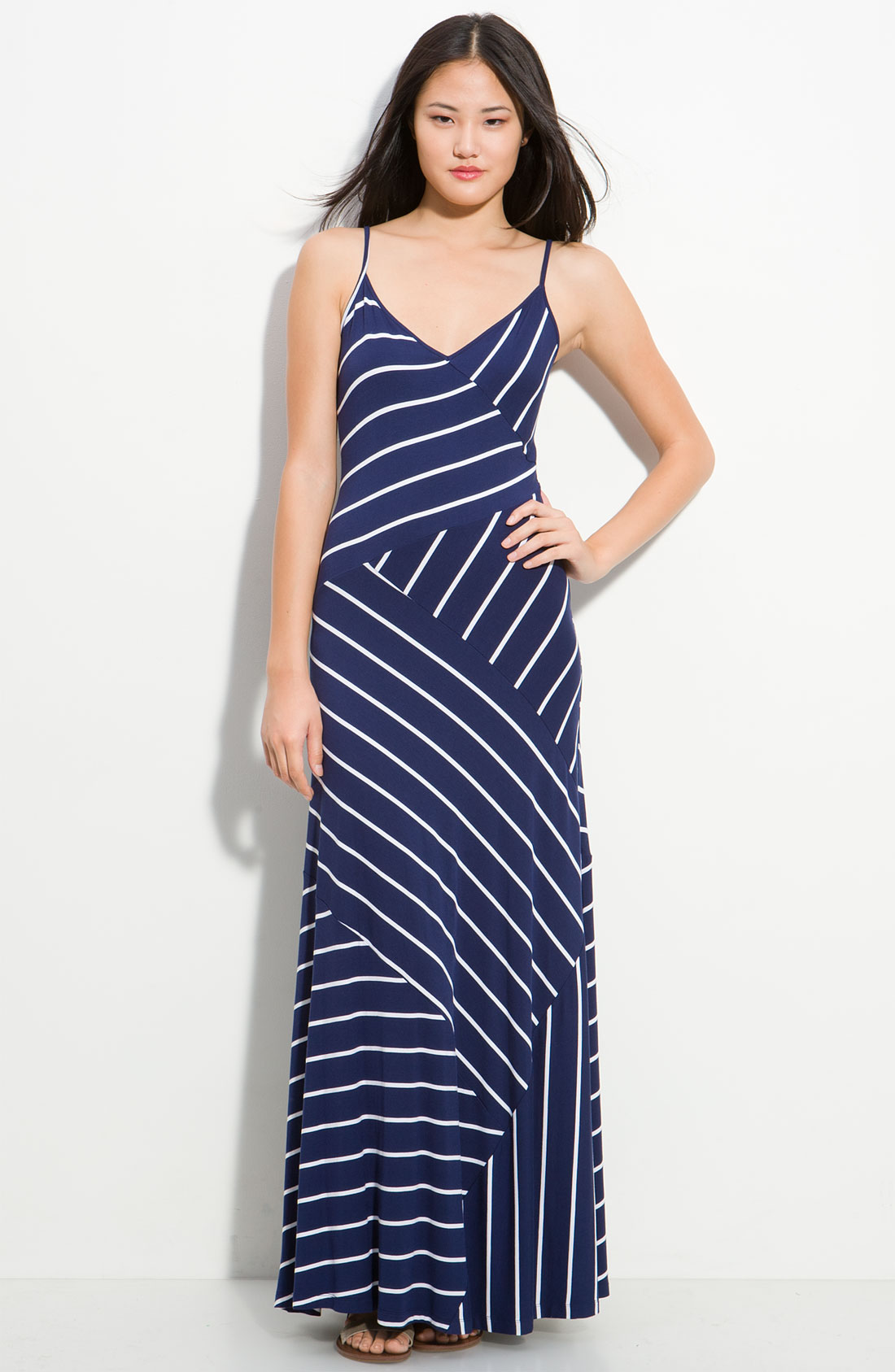 Calvin Klein Asymmetrical Stripe Maxi Dress in Blue (navy/ white) | Lyst