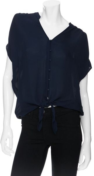 Joie Sleeveless Tie Front Button Down Blouse in Blue (navy) | Lyst