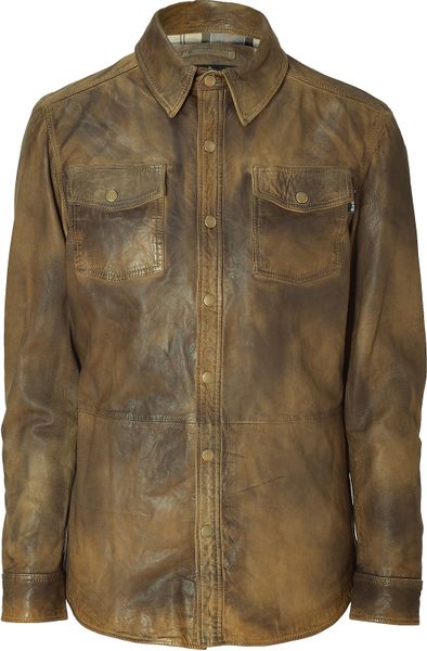 Barbour Sandstone Needles Leather Shirt in Brown for Men | Lyst
