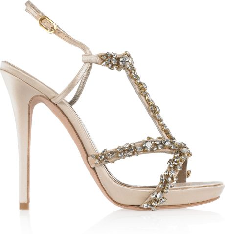 Alexander Mcqueen Crystal-embellished Satin Sandals in Gold (champagne ...