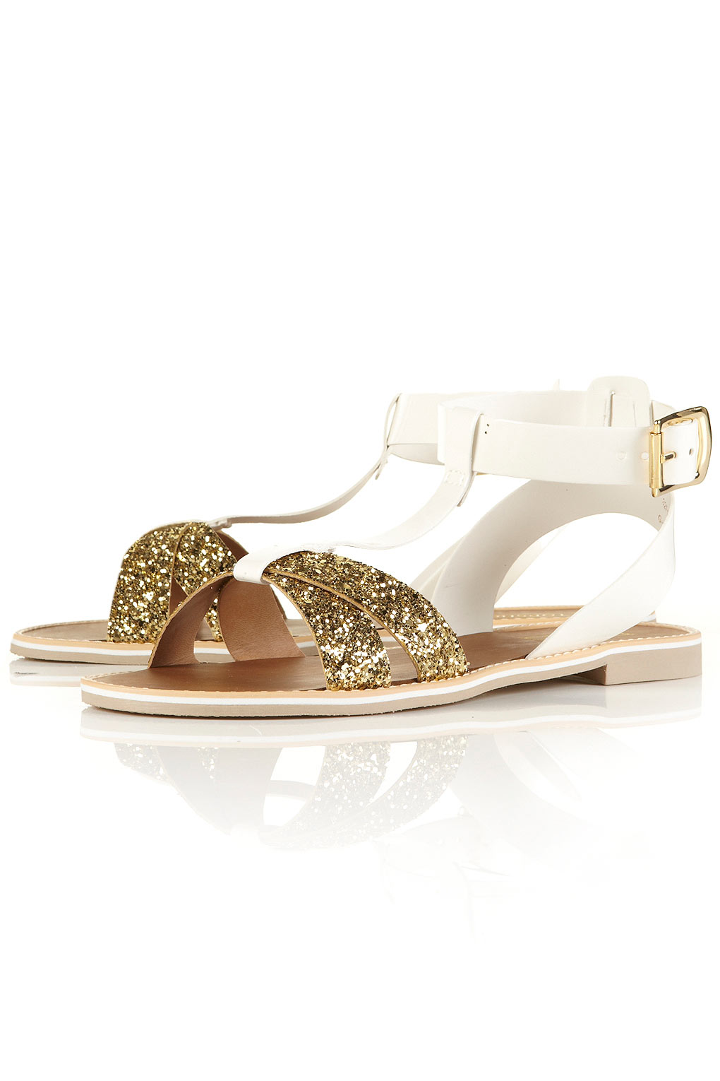 Felix Gold Glitter Sandals in White 