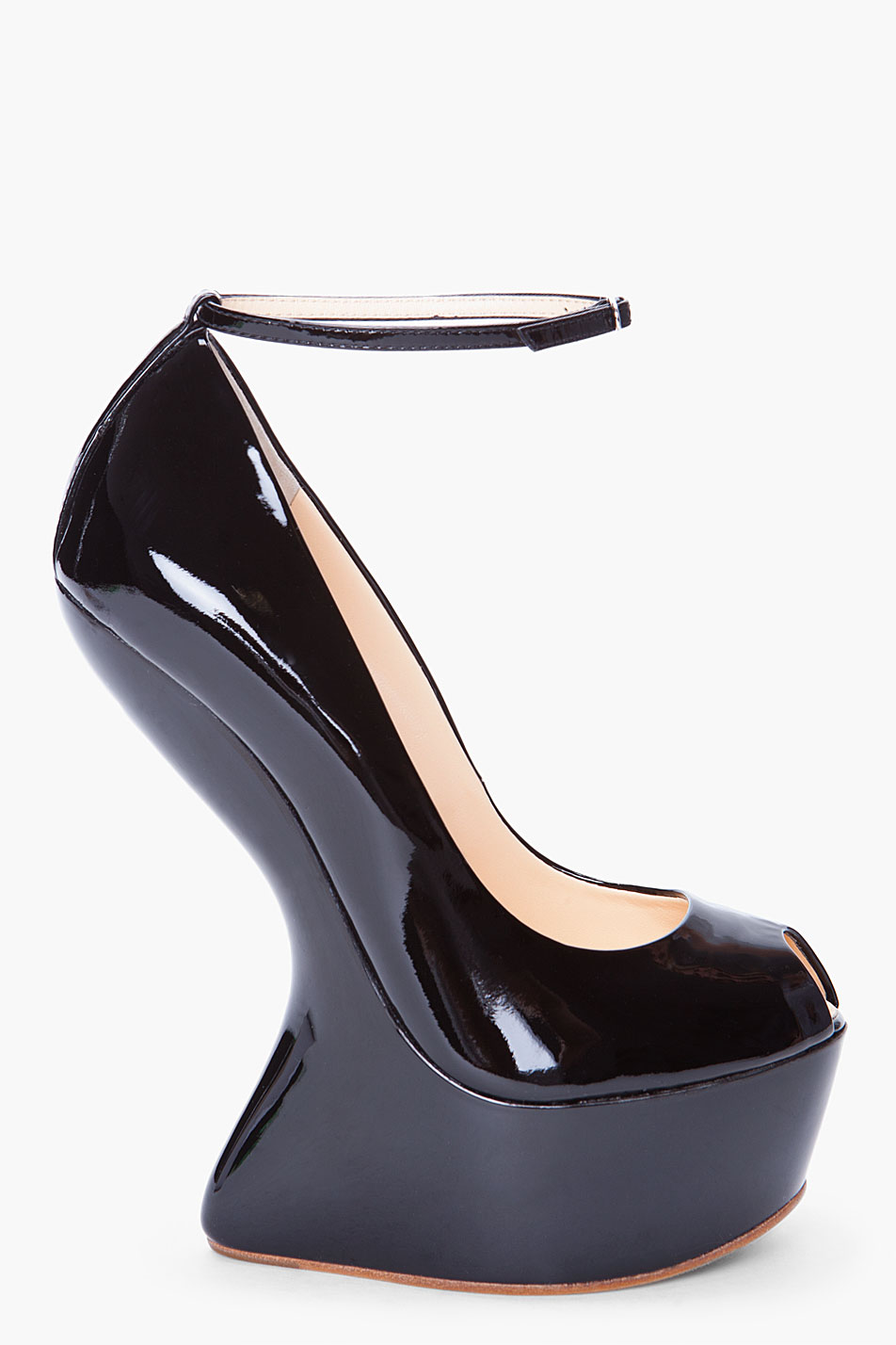 black patent wedges