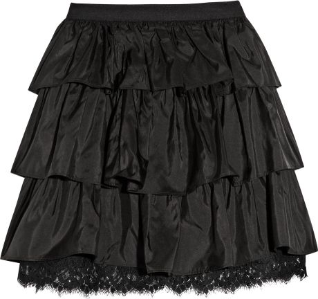 Alice + Olivia Eyelet Pleated Flounce Skirt in Black | Lyst