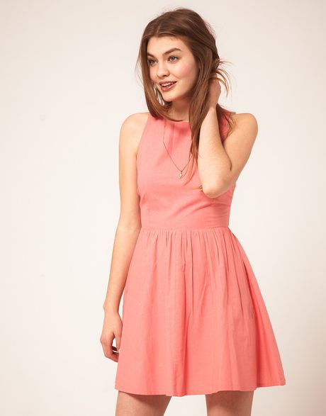 Asos Summer Dress With Open Back in Pink | Lyst