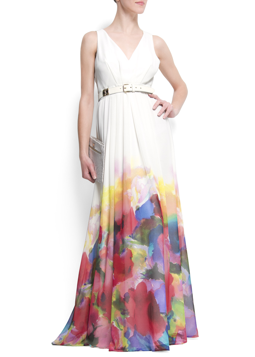 Watercolor Roses Flared Maxi Dress