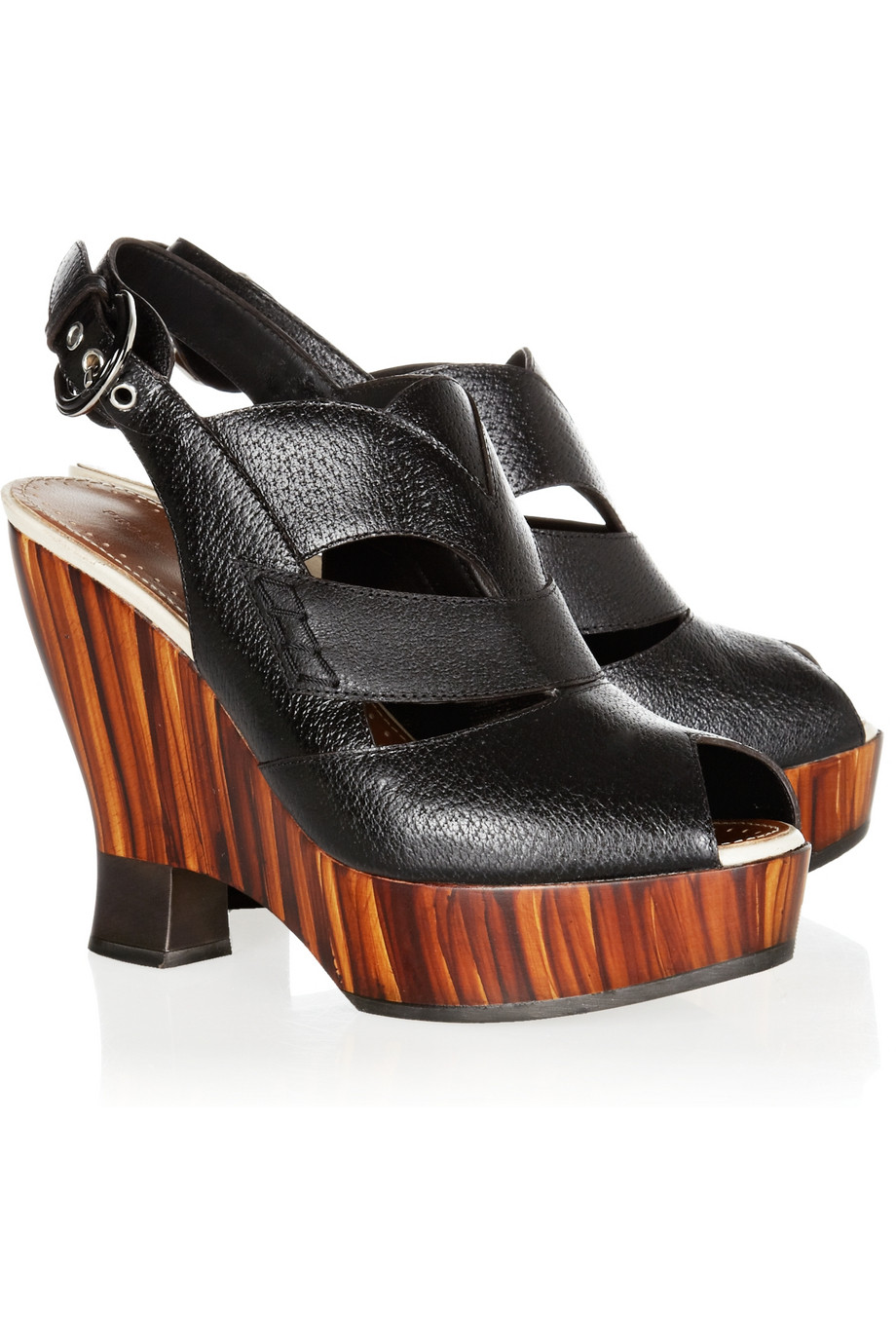 Proenza Schouler Cutout Leather and Wooden Wedge Sandals in Black Lyst