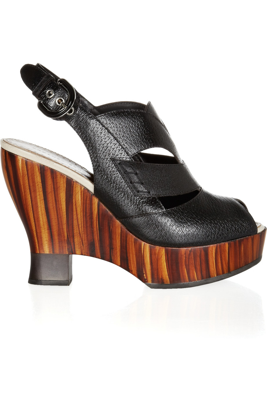 Proenza Schouler Cutout Leather and Wooden Wedge Sandals in Black Lyst