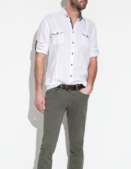 Zara Linen Shirt with Pockets in White for Men | Lyst