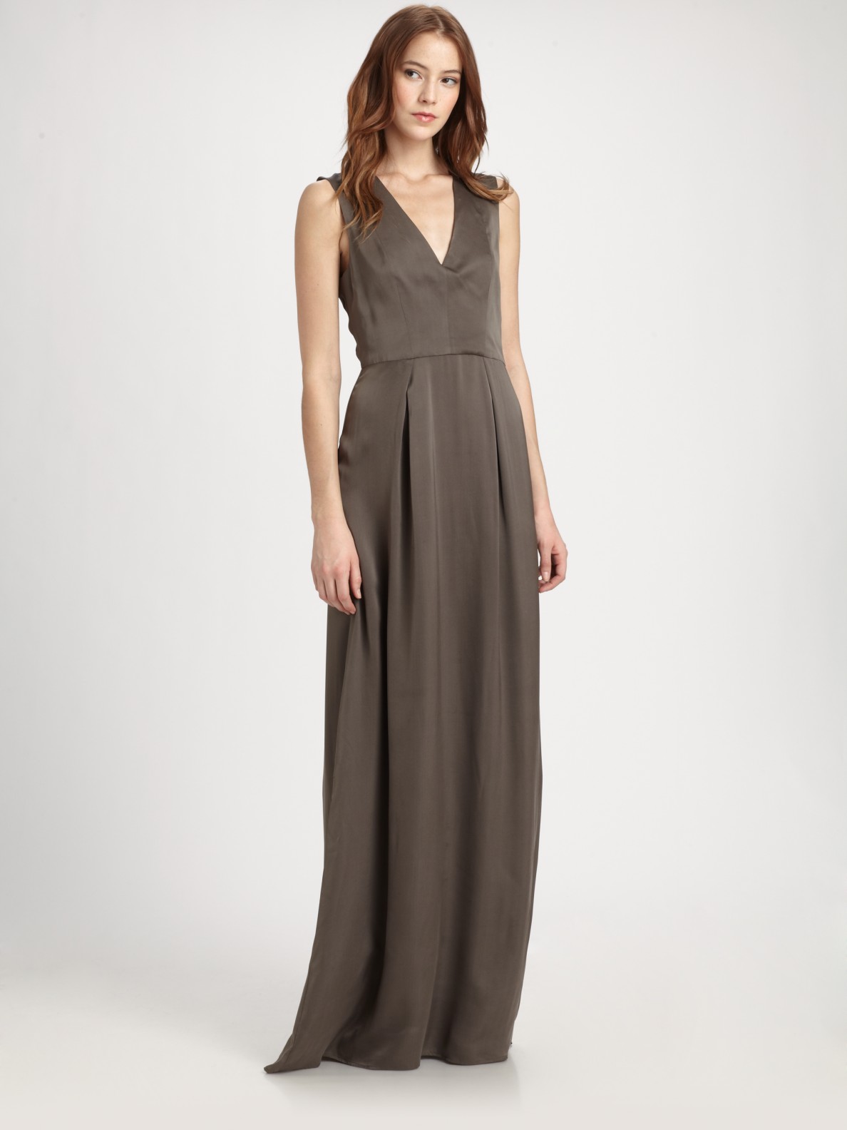 Theory Silk Maxi Dress in Taupe (Brown) - Lyst