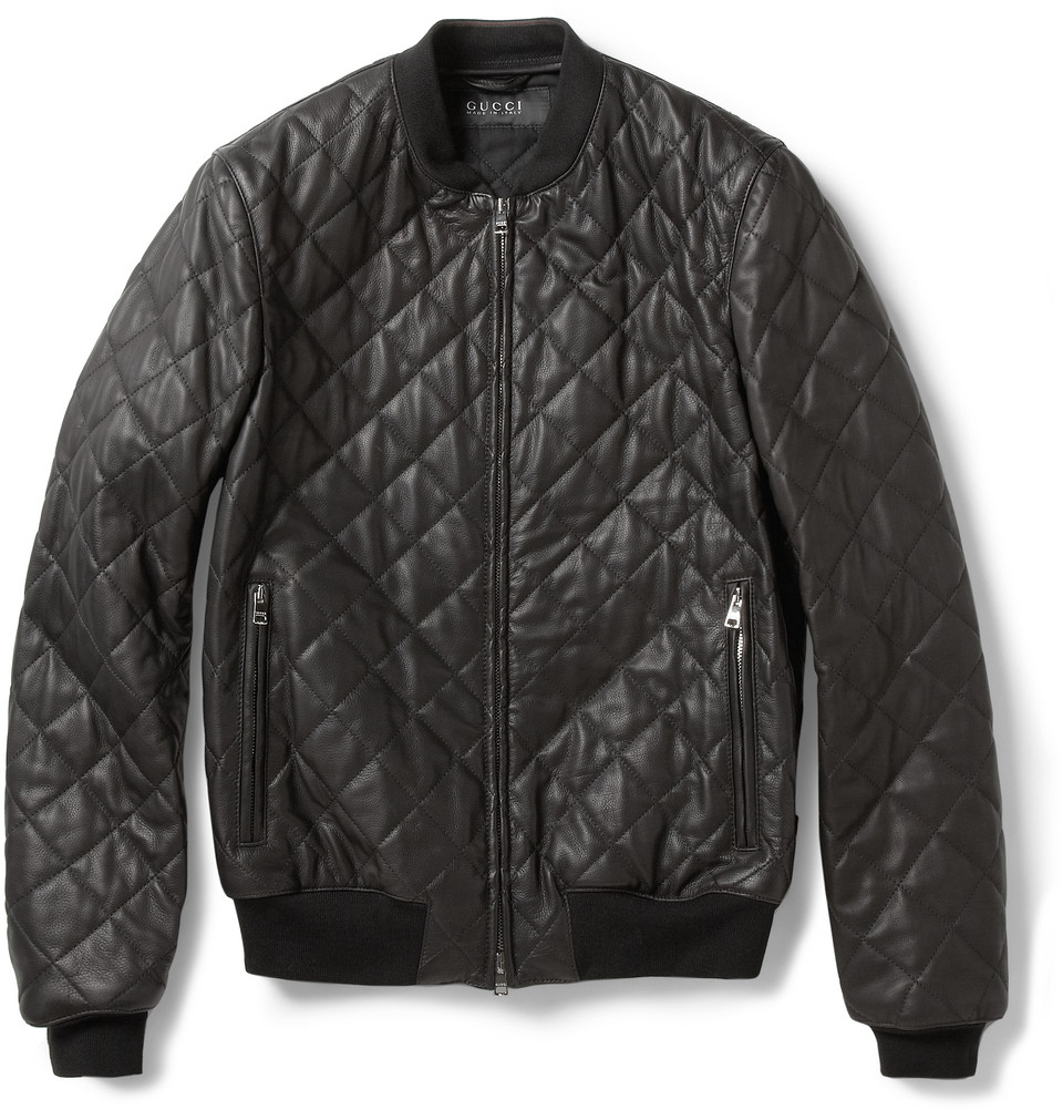 Gucci Quilted Leather Bomber Jacket in Black for Men - Lyst