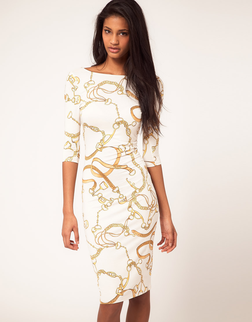 gold chain print dress