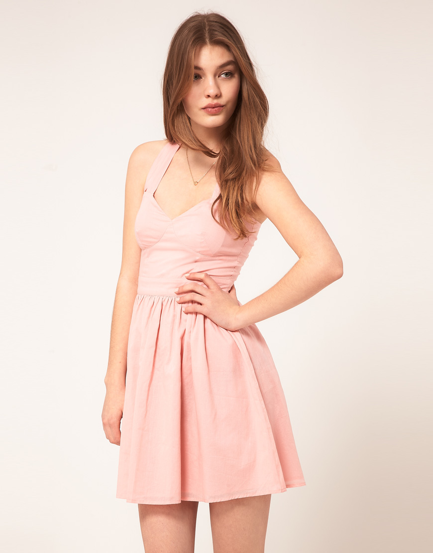 Lyst - Asos Summer Dress With Sweetheart Neck in Pink