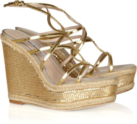 Brian Atwood Jourdan Chainmailcovered Rope Wedge Sandals in Gold | Lyst