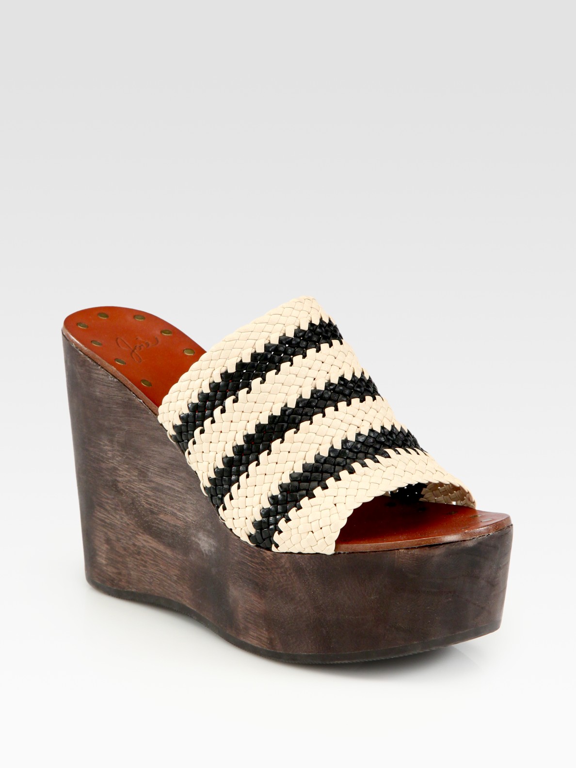 Joie Woven Leather Wood Platform Wedge 