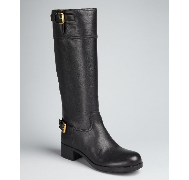 Lyst Prada Sport Black Leather Buckle Riding Boots in Black