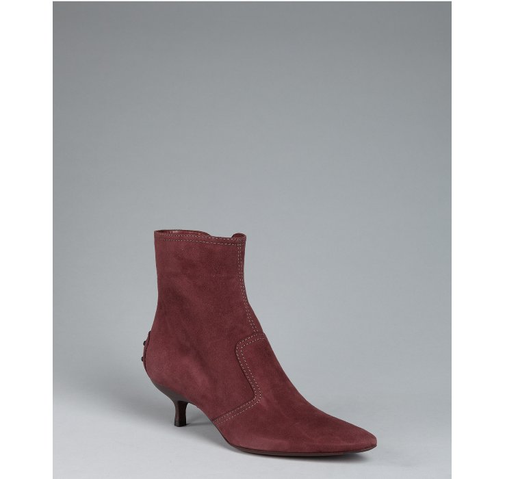 Lyst - Tod'S Plum Suede Kitten Heel Ankle Booties in Brown