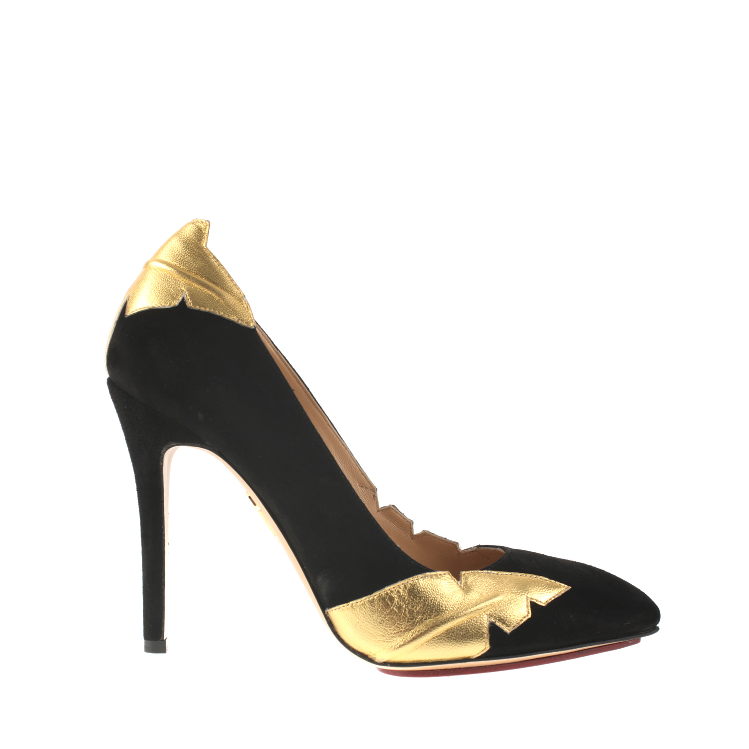 Charlotte Olympia Black Velvet Calf and Gold Leather Ocean Drive ...