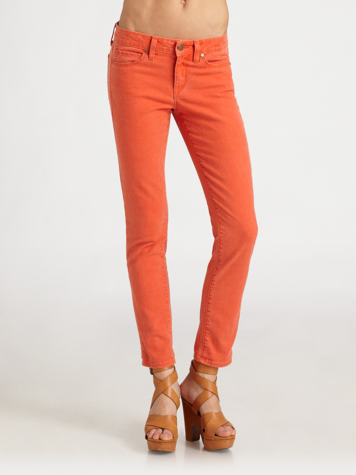 Vince Cropped Skinny Ankle Jeans in Red (tomato) | Lyst