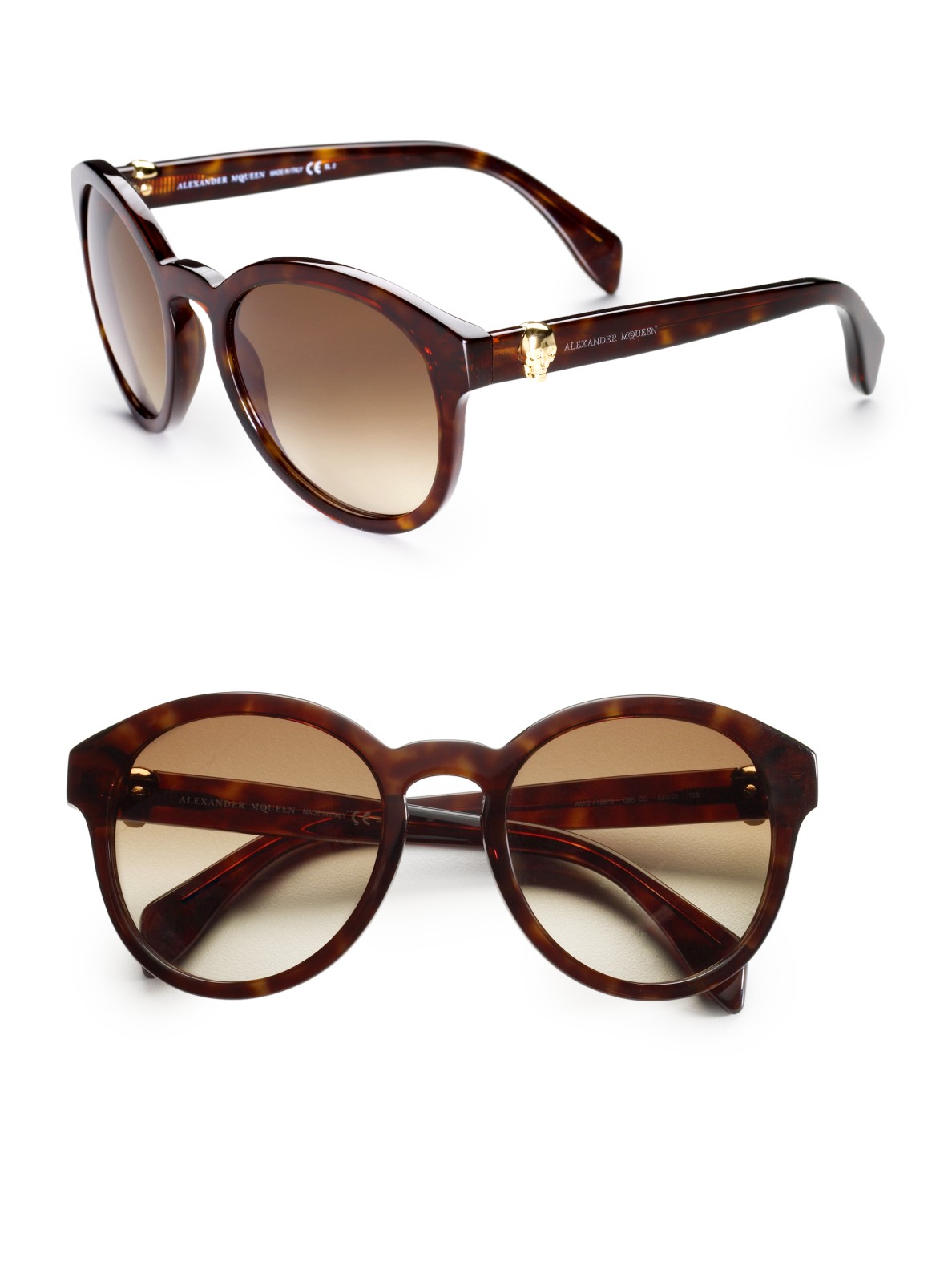 Alexander mcqueen Skull Accented Round Plastic Sunglasses in Brown Lyst