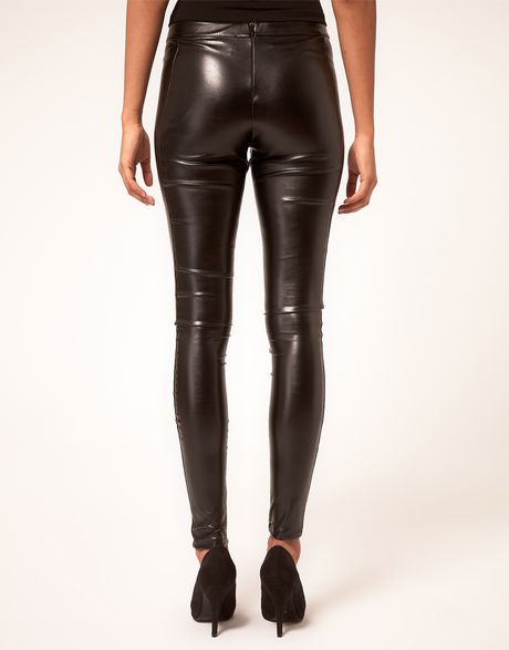 Asos Leather Look Skinny Trousers With Panel Detail in Black | Lyst