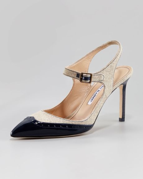 Manolo Blahnik Puricelli Mary Jane Slingback Pump in Blue (natural navy ...