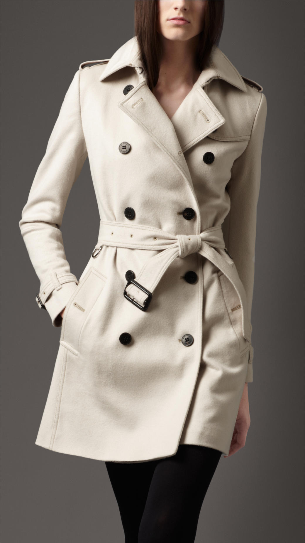 Burberry Wool Cashmere Trench Coat in Natural - Lyst