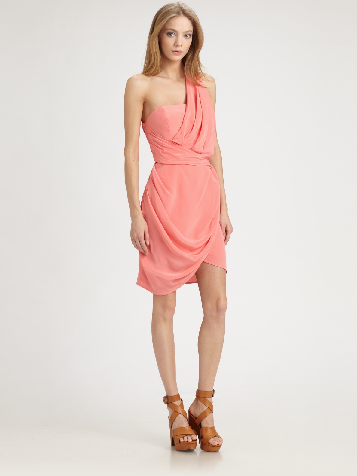 tan one shoulder dress