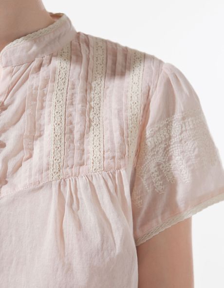 Zara Pin Tuck and Lace Trim Blouse in Pink | Lyst