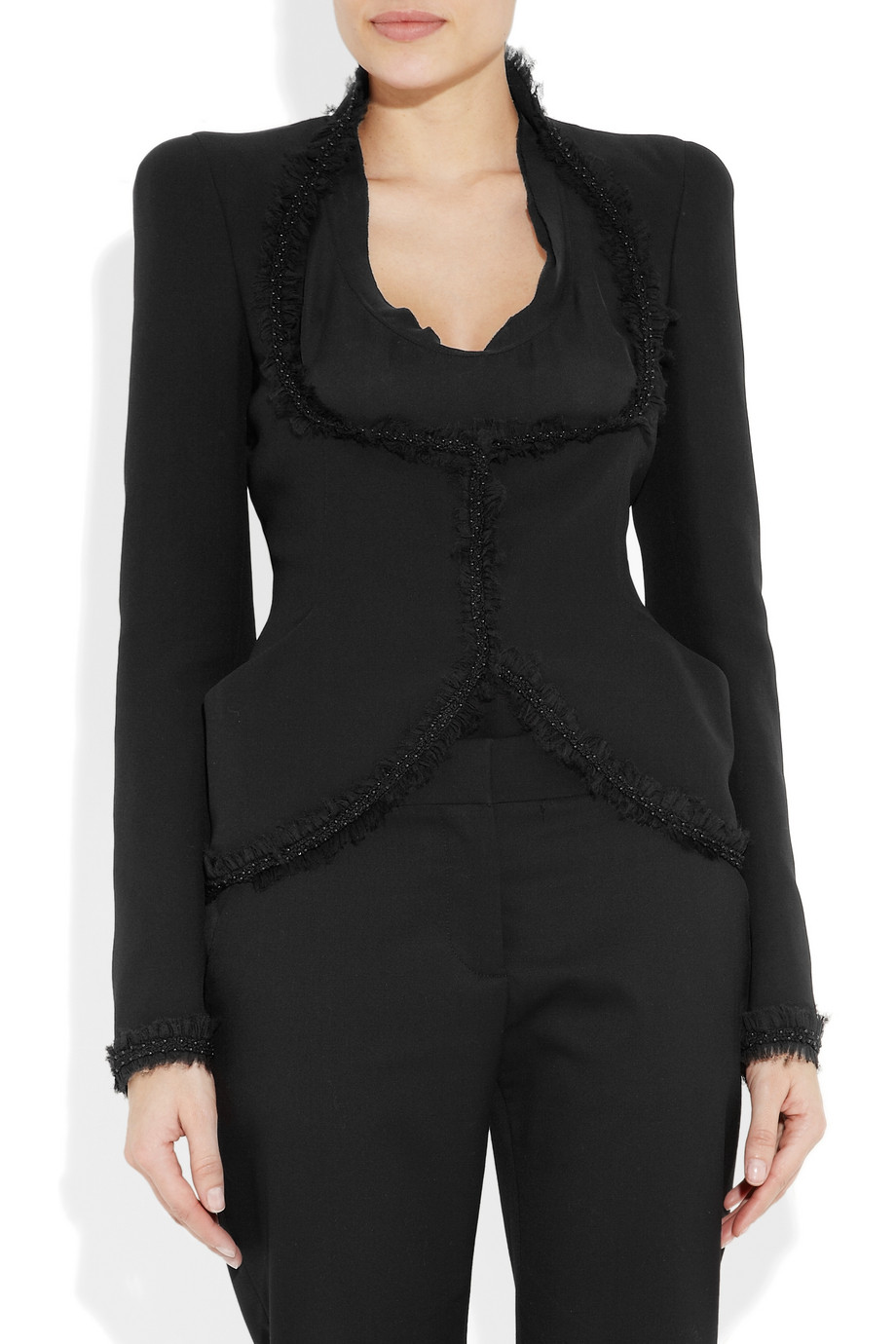 Lyst Alexander mcqueen Bead and Silk Chiffontrimmed Crepe Jacket in Black