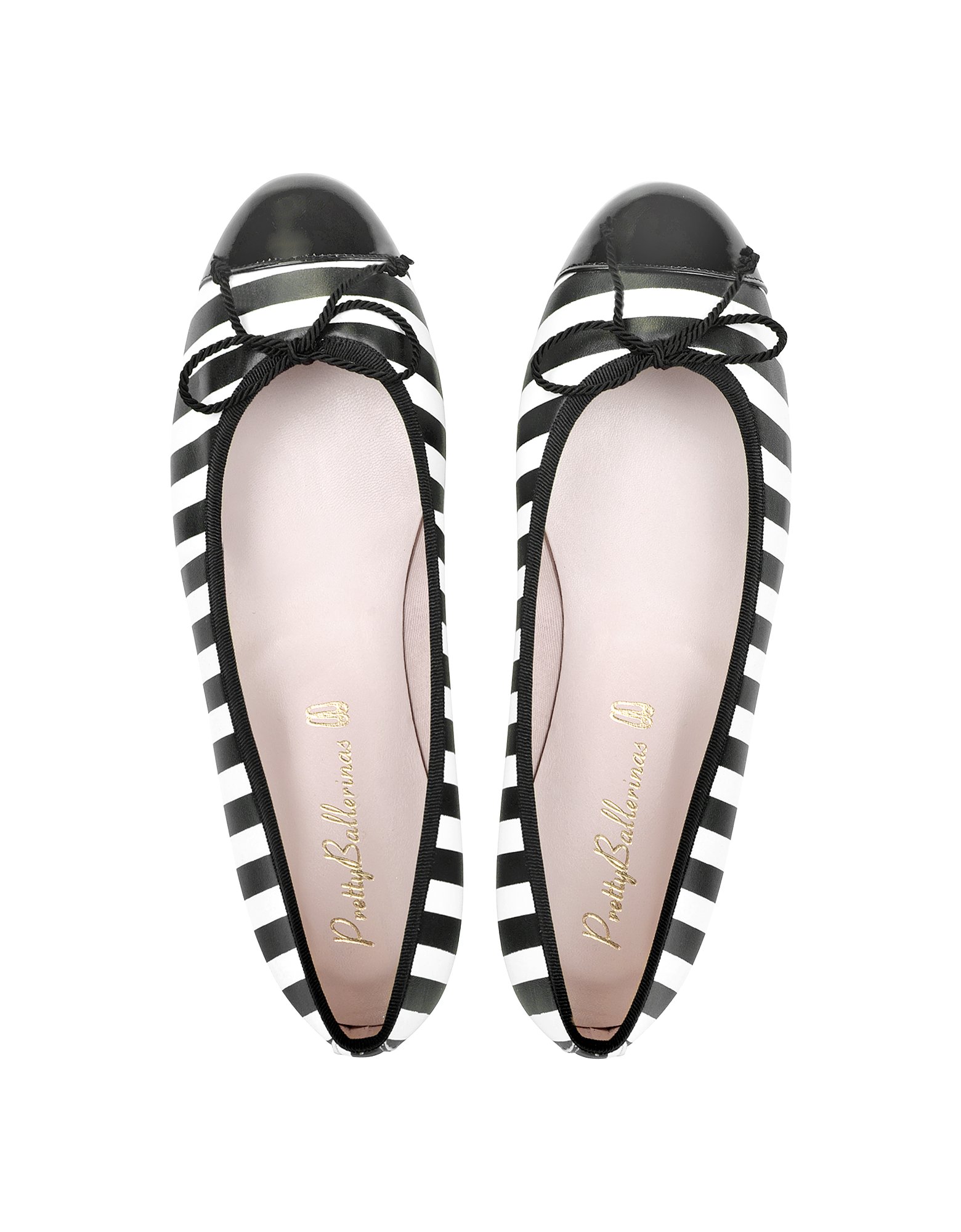 black and white striped ballet flats