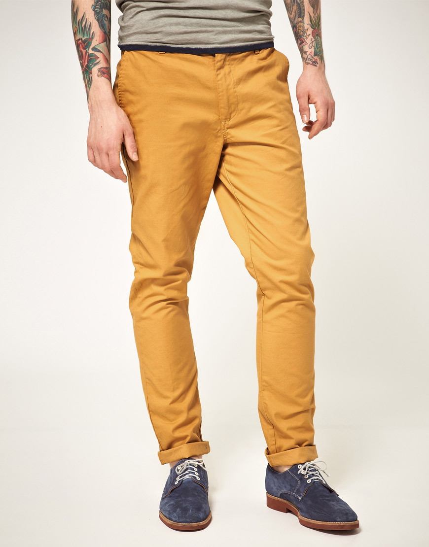 Lyst - Asos Slim Fit Chinos in Yellow for Men