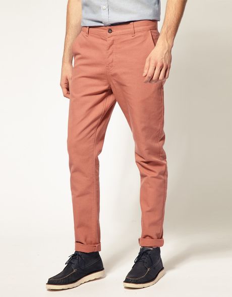Asos Heavyweight Slim Chino in Red for Men (salmon) | Lyst