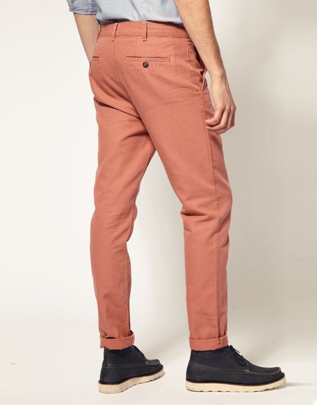 Asos Heavyweight Slim Chino in Red for Men (salmon) | Lyst