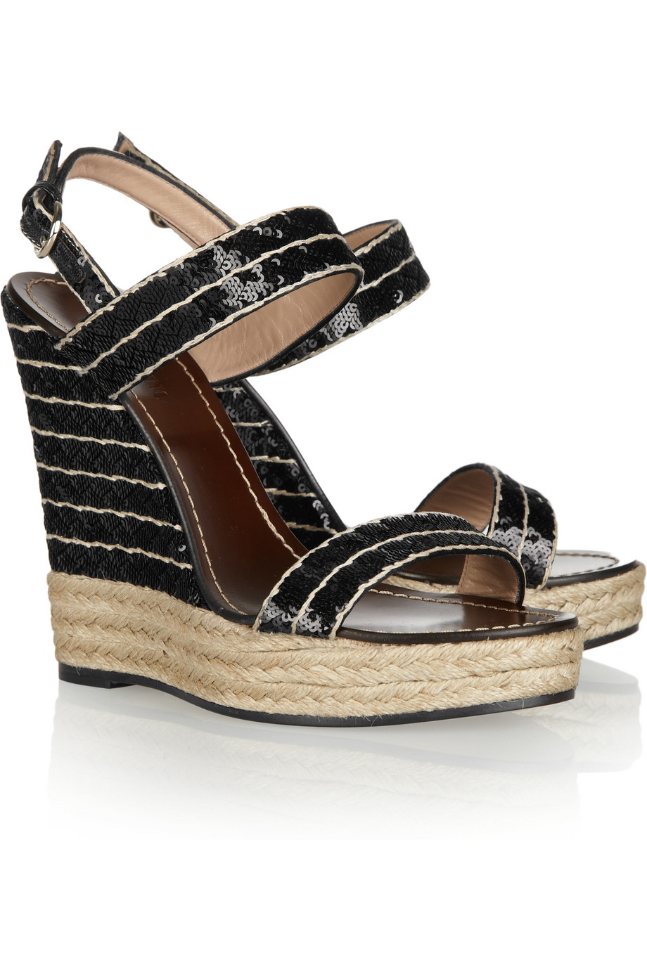 Black Sequin Toe Post Wedge Sandals In A EEE Fit 4EEE, 5EEE, 6EEE, 7EEE, 8EEE, 9EEE